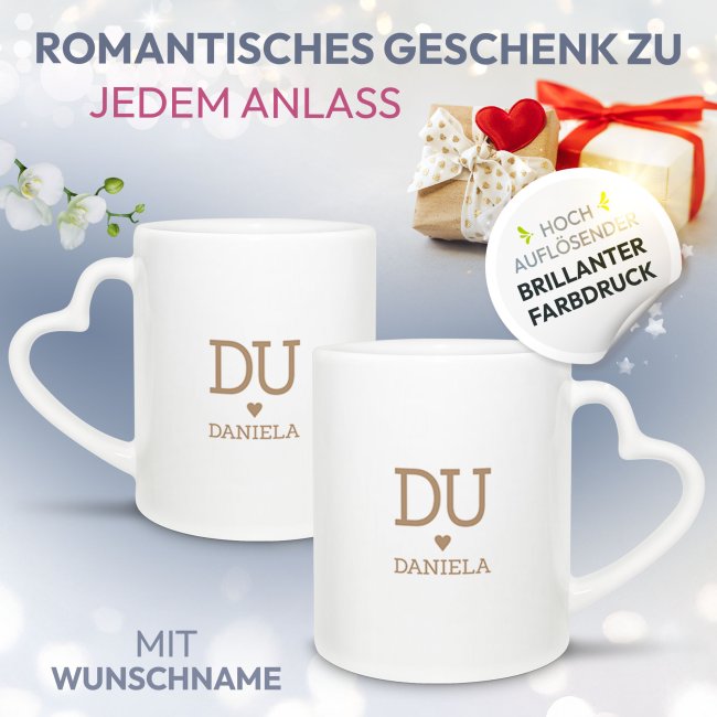 Personalisierte Partner-Tasse mit Name - Du &amp; Ich - mit Herzhenkel