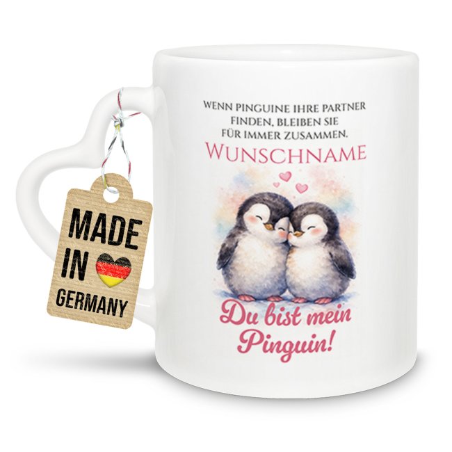 Personalisierte Partner-Tasse mit Name - Du bist mein Pinguin - mit Herzhenkel