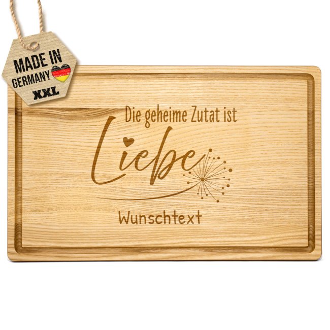 Gro&szlig;es Schneidebrett mit Gravur - Geheime Zutat ist Liebe - mit Wunschtext - 40 x 25 cm