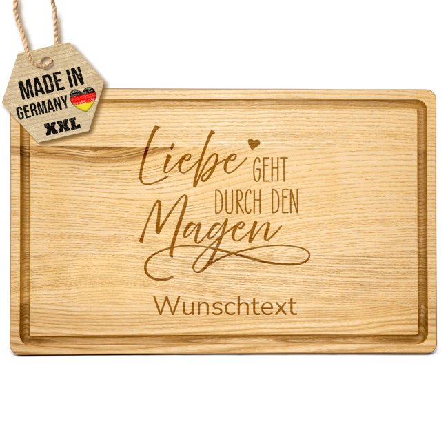 Gro&szlig;es Schneidebrett mit Gravur - Liebe geht durch Magen - mit Wunschtext - 40 x 25 cm