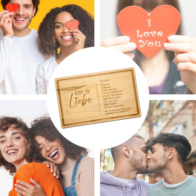 Gro&szlig;es Schneidebrett mit Gravur - Rezept f&uuml;r Liebe - 40 x 25 cm