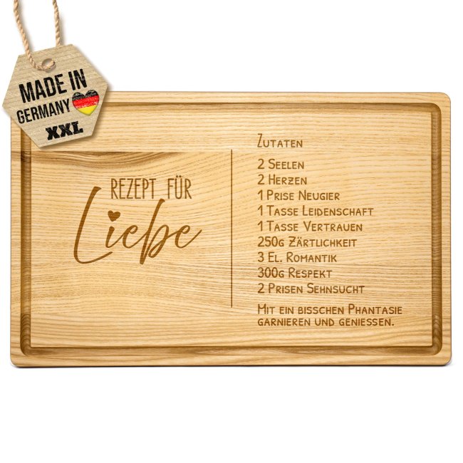 Gro&szlig;es Schneidebrett mit Gravur - Rezept f&uuml;r Liebe - 40 x 25 cm