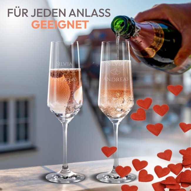 Sektglas mit Gravur - Herzen - mit Namen