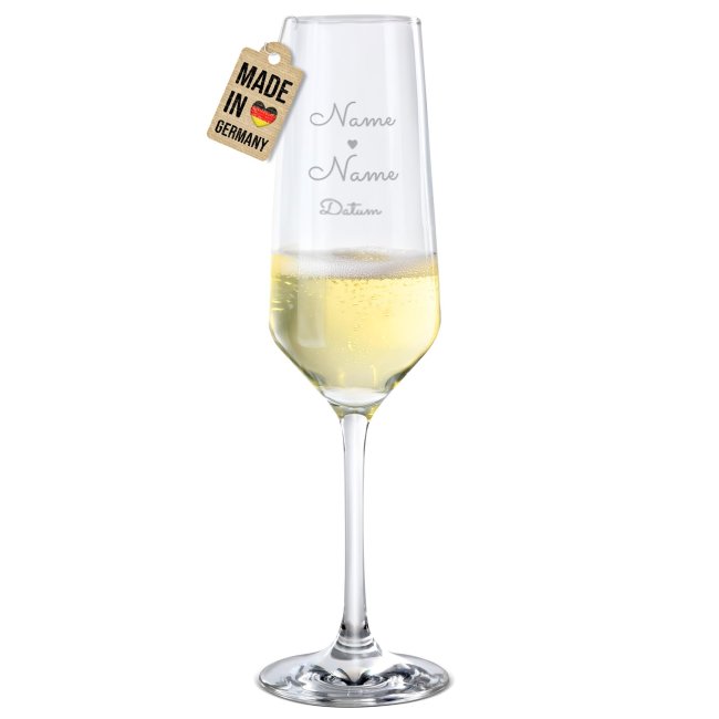 Sektglas mit Gravur - Herz - mit Namen &amp; Datum