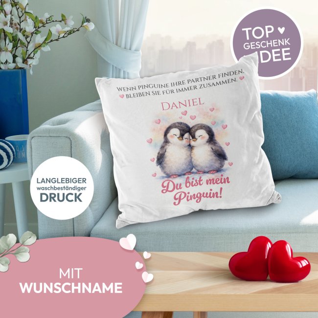 Flauschiges Kissen - Du bist mein Pinguin - mit Name