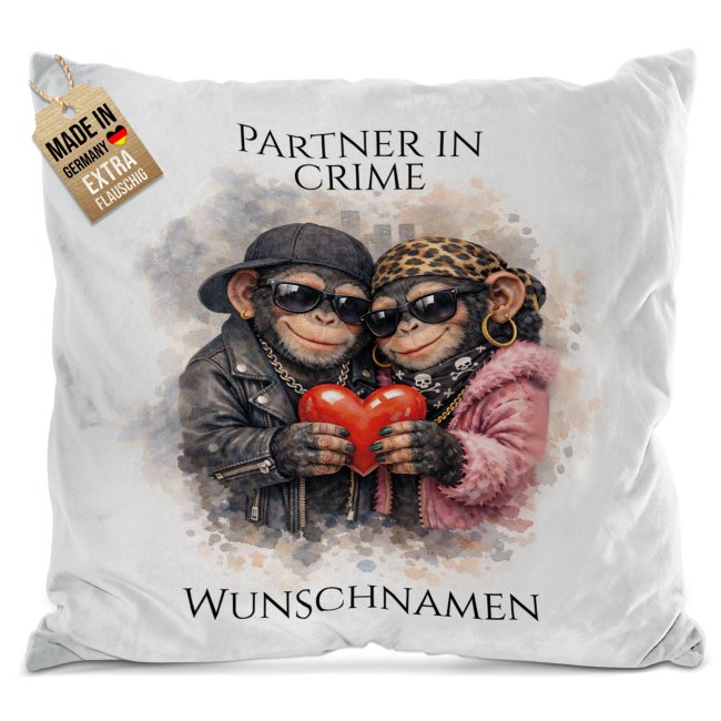Flauschiges Kissen - Partner in Crime - Schimpansen - mit Namen