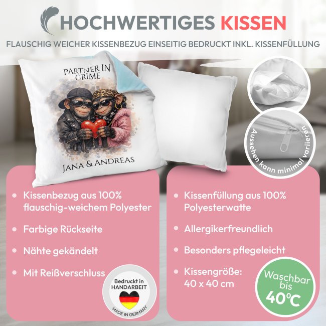 Flauschiges Kissen - Partner in Crime - Schimpansen - mit Namen - Hellblau Flauschig
