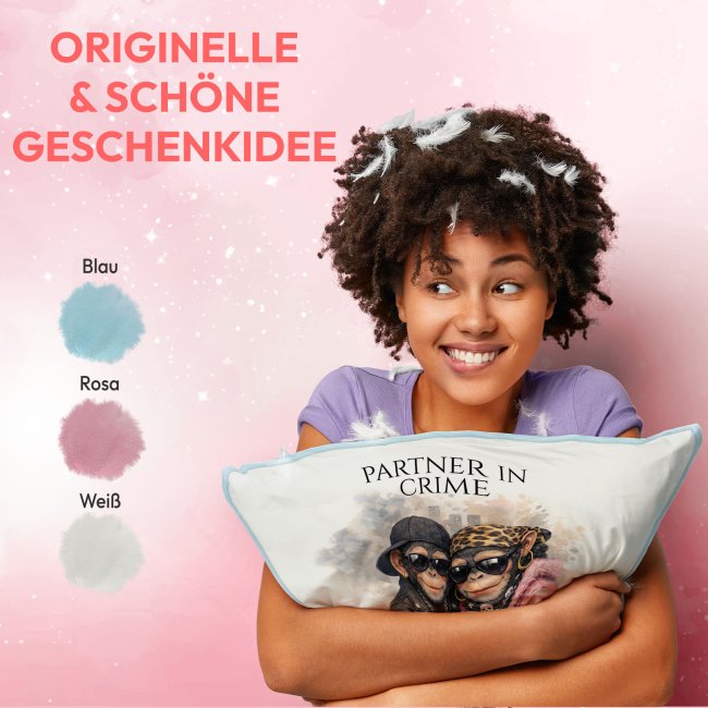 Flauschiges Kissen - Partner in Crime - Schimpansen - mit Namen - Hellblau Flauschig