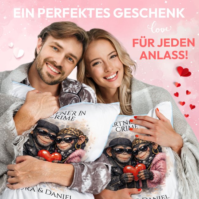 Flauschiges Kissen - Partner in Crime - Schimpansen - mit Namen - Hellblau Flauschig
