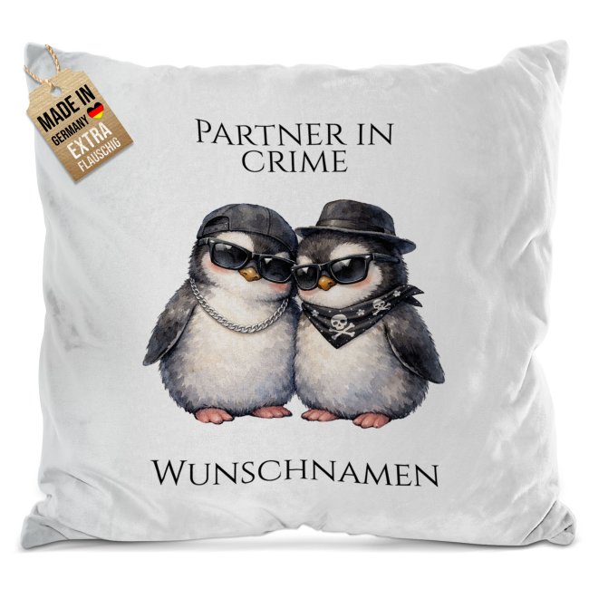 Flauschiges Kissen - Partner in Crime - Pinguine - mit Namen