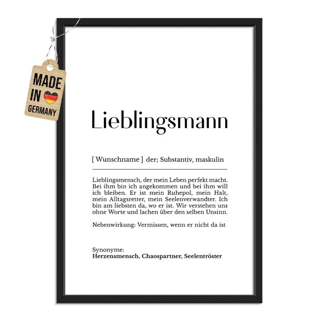 Fotodruck mit Bilderrahmen - Duden Lieblingsmann - mit Name - 2 verschiedene Gr&ouml;&szlig;en