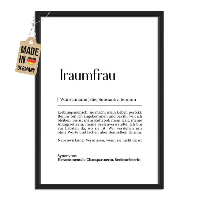 Fotodruck mit Bilderrahmen - Duden Traumfrau - mit Name - 2 verschiedene Gr&ouml;&szlig;en