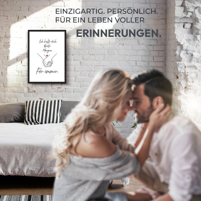 Fotodruck mit Bilderrahmen - Ich halte dich f&uuml;r immer - 2 verschiedene Gr&ouml;&szlig;en