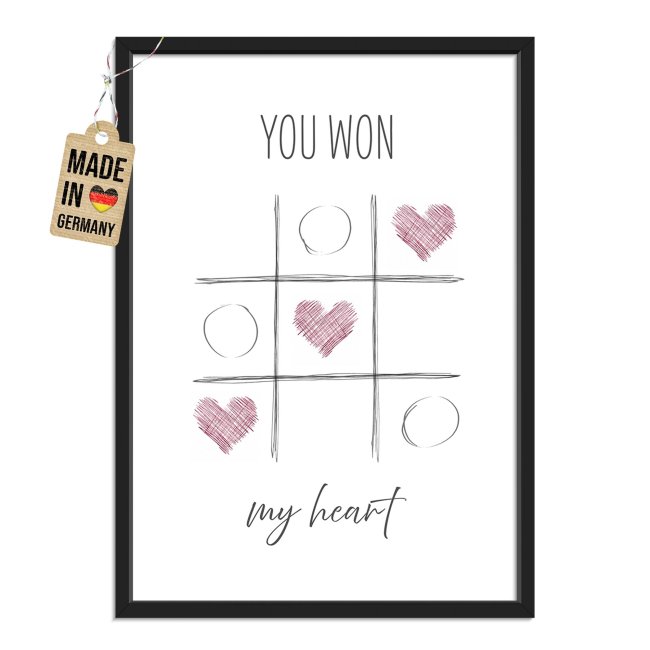 Fotodruck mit Bilderrahmen - You won my heart - 2 verschiedene Gr&ouml;&szlig;en
