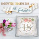 Kissen zum 18. Geburtstag - Wonderful mit Blumen-Kranz -...