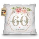 Kissen zum 60. Geburtstag - Wonderful mit Blumen-Kranz -...