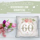 Kissen zum 60. Geburtstag - Wonderful mit Blumen-Kranz -...