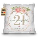 Kissen zum 21. Geburtstag - Wonderful mit Blumen-Kranz -...