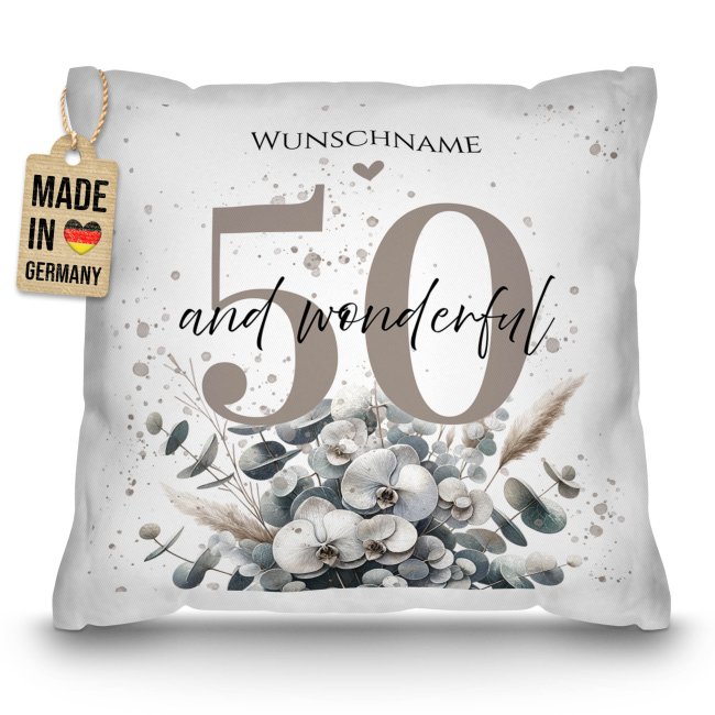 Kissen zum 50. Geburtstag - And wonderful - mit Name