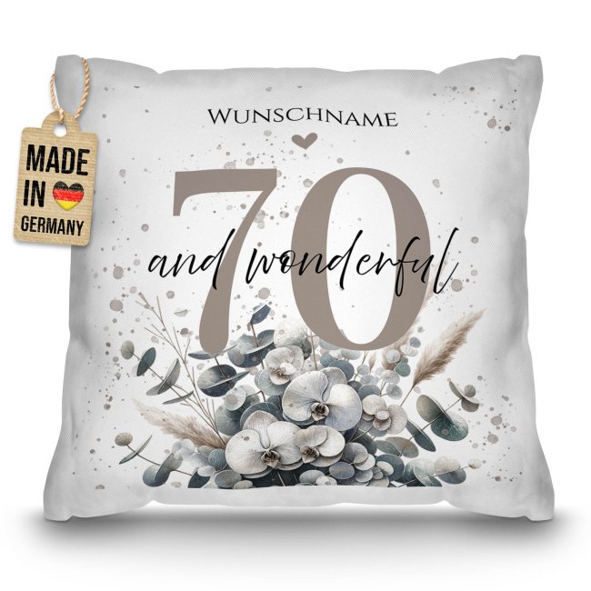 Kissen zum 70. Geburtstag - And wonderful - mit Name