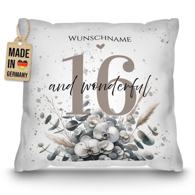 Kissen zum Geburtstag - Wonderful - mit Name &amp; Zahl