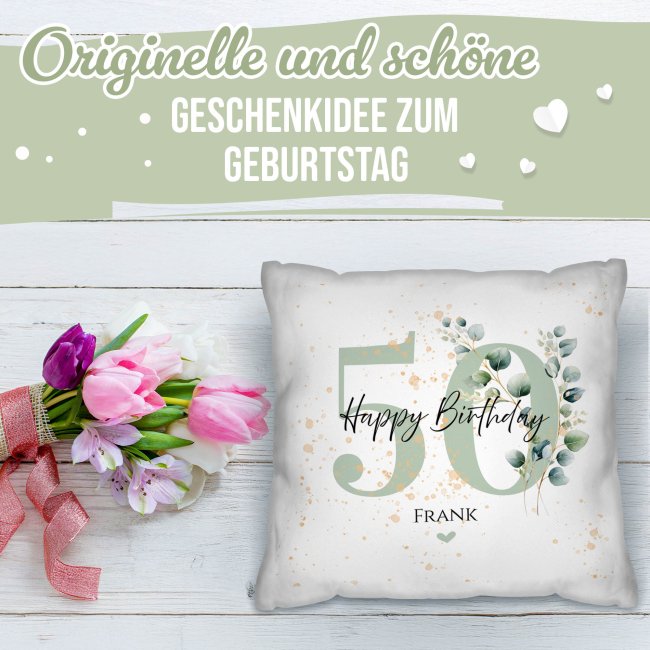 Kissen zum 50. Geburtstag - Happy Birthday - mit Name