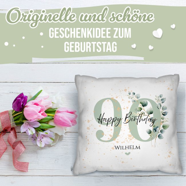 Kissen zum 90. Geburtstag - Happy Birthday - mit Name