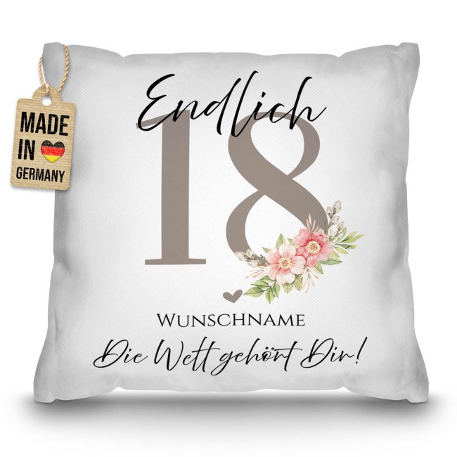 Kissen zum 18. Geburtstag - Die Welt geh&ouml;rt Dir - mit Name
