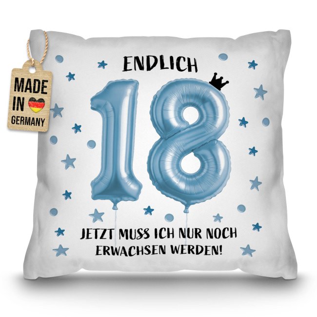 Kissen zum 18. Geburtstag - Endlich 18 - blau