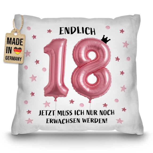 Kissen zum 18. Geburtstag - Endlich 18 - rosa