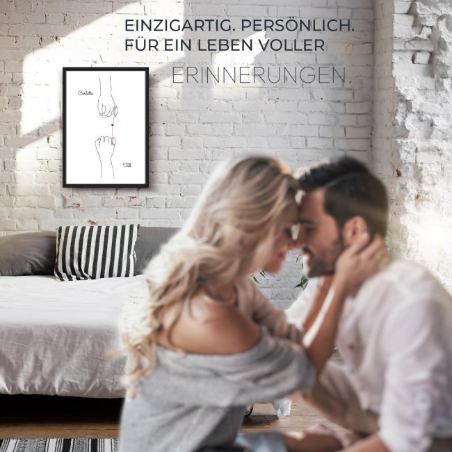 Fotodruck mit Bilderrahmen - Herz H&auml;nde - mit Namen - 2 verschiedene Gr&ouml;&szlig;en