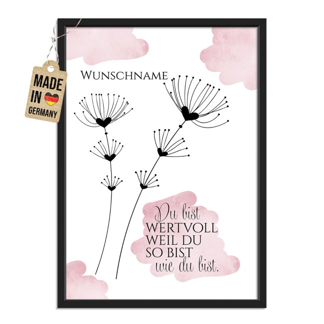Fotodruck mit Bilderrahmen - Du bist wertvoll - mit Name - 2 verschiedene Gr&ouml;&szlig;en