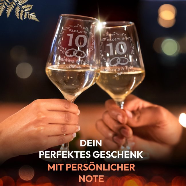 Wei&szlig;weinglas mit Gravur zur Silberhochzeit - 25 Jahre - Ringe - mit Name