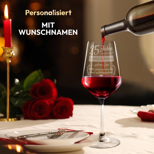 Rotweinglas mit Gravur zur Silberhochzeit - 25 Jahre - was f&uuml;r ein Spa&szlig; - mit Name