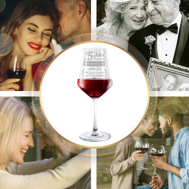 Rotweinglas mit Gravur zur Silberhochzeit - 25 Jahre - was f&uuml;r ein Spa&szlig; - mit Name