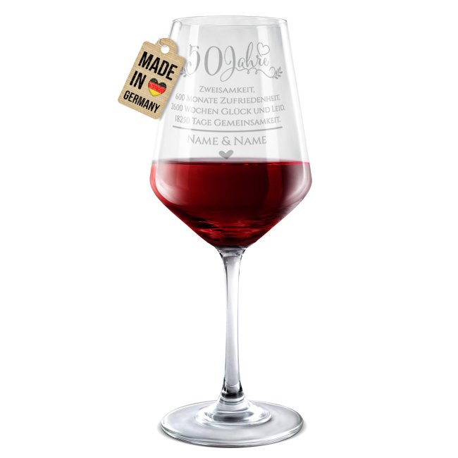 Rotweinglas mit Gravur - Goldene Hochzeit - 50 Jahre Zweisamkeit - mit Name