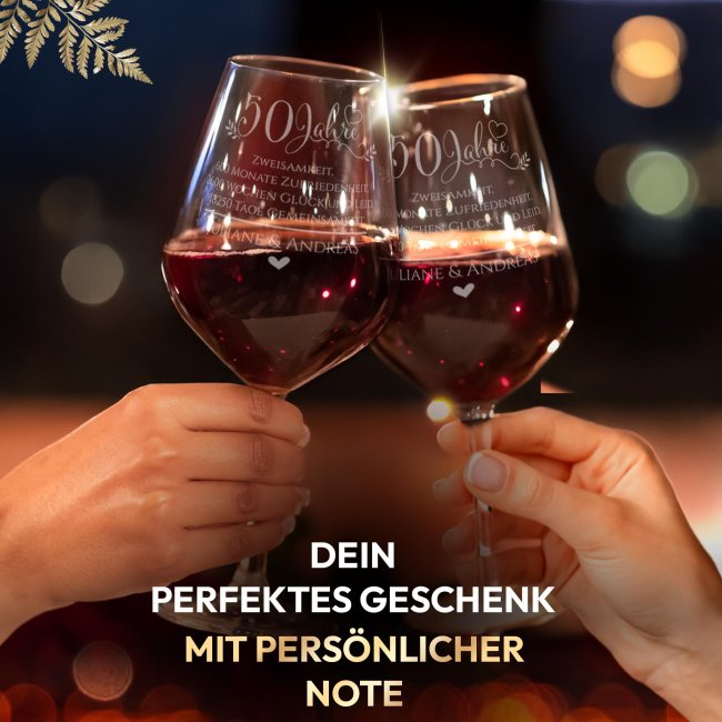 Rotweinglas mit Gravur - Goldene Hochzeit - 50 Jahre Zweisamkeit - mit Name