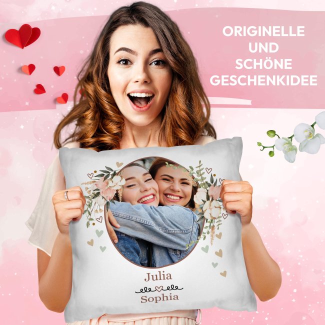 Kissen - Blumenkranz - mit Foto &amp; Namen