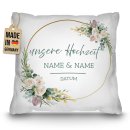 Kissen - Unsere Hochzeit, Kranz - mit Namen &amp; Datum