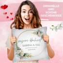Kissen - Unsere Hochzeit, Kranz - mit Namen &amp; Datum