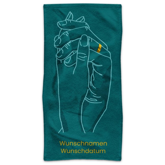 Handtuch zur Hochzeit - H&auml;nde Ring - mit Namen &amp; Datum - in 2 Gr&ouml;&szlig;en