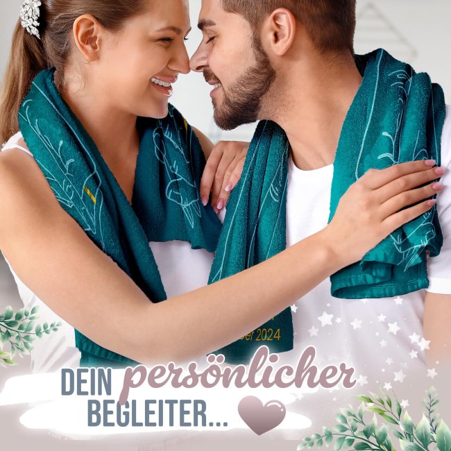Handtuch zur Hochzeit - H&auml;nde Ring - mit Namen &amp; Datum - in 2 Gr&ouml;&szlig;en