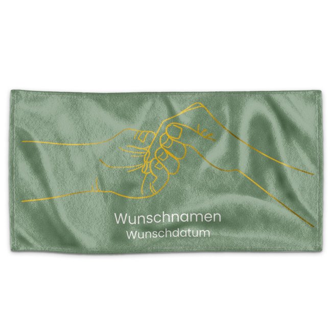 Paar-Handtuch - H&auml;nde - mit Namen &amp; Datum - in 2 Gr&ouml;&szlig;en