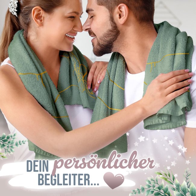 Paar-Handtuch - H&auml;nde - mit Namen &amp; Datum - in 2 Gr&ouml;&szlig;en