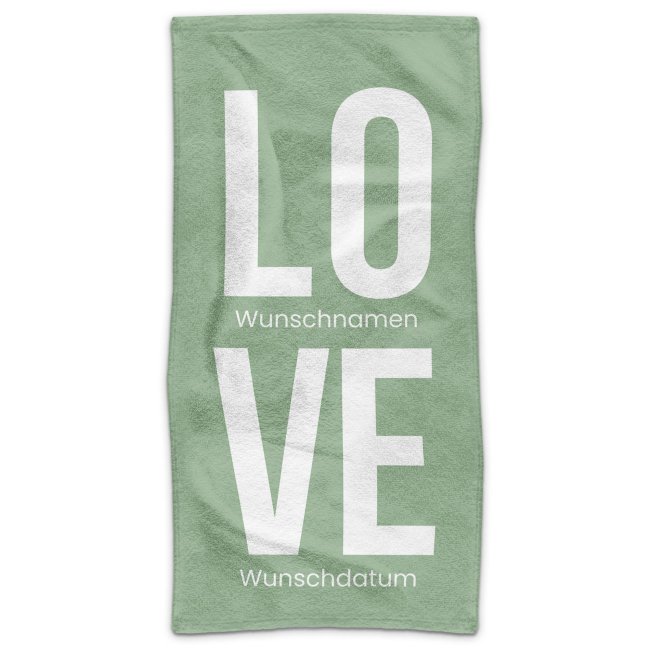 Handtuch - LOVE - mit Namen &amp; Datum - in 2 Gr&ouml;&szlig;en