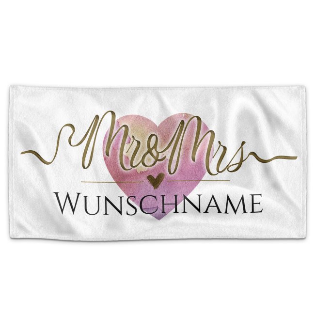 Paar-Handtuch zur Hochzeit - Mr. &amp; Mrs. Herz - mit Name - in 2 Gr&ouml;&szlig;en
