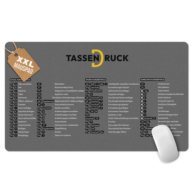 XXL Schreibtischunterlage mit Shortcuts - Excel, Word, Windows - 600 x 350 mm