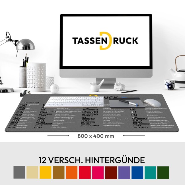 XXL Schreibtischunterlage mit Shortcuts - Excel, Word, Windows - 800 x 400 mm