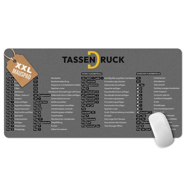 XXL Schreibtischunterlage mit Shortcuts - Excel, Word, Windows - 800 x 400 mm