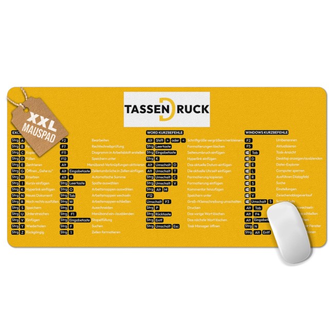 XXL Schreibtischunterlage mit Shortcuts - Excel, Word, Windows - 800 x 400 mm - Gelb